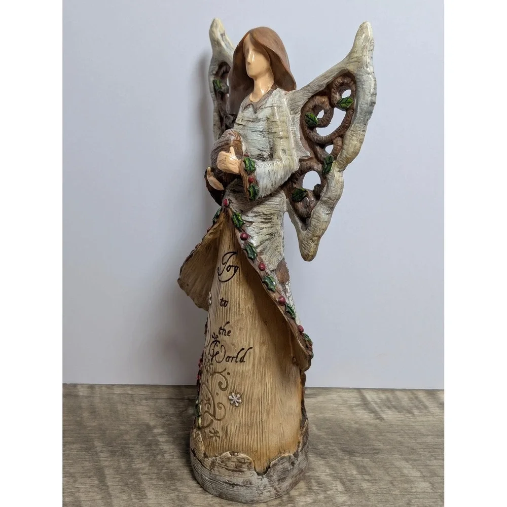 Joy to the World Birch Bark Christmas Angel Figurine Rustic Holiday Decor